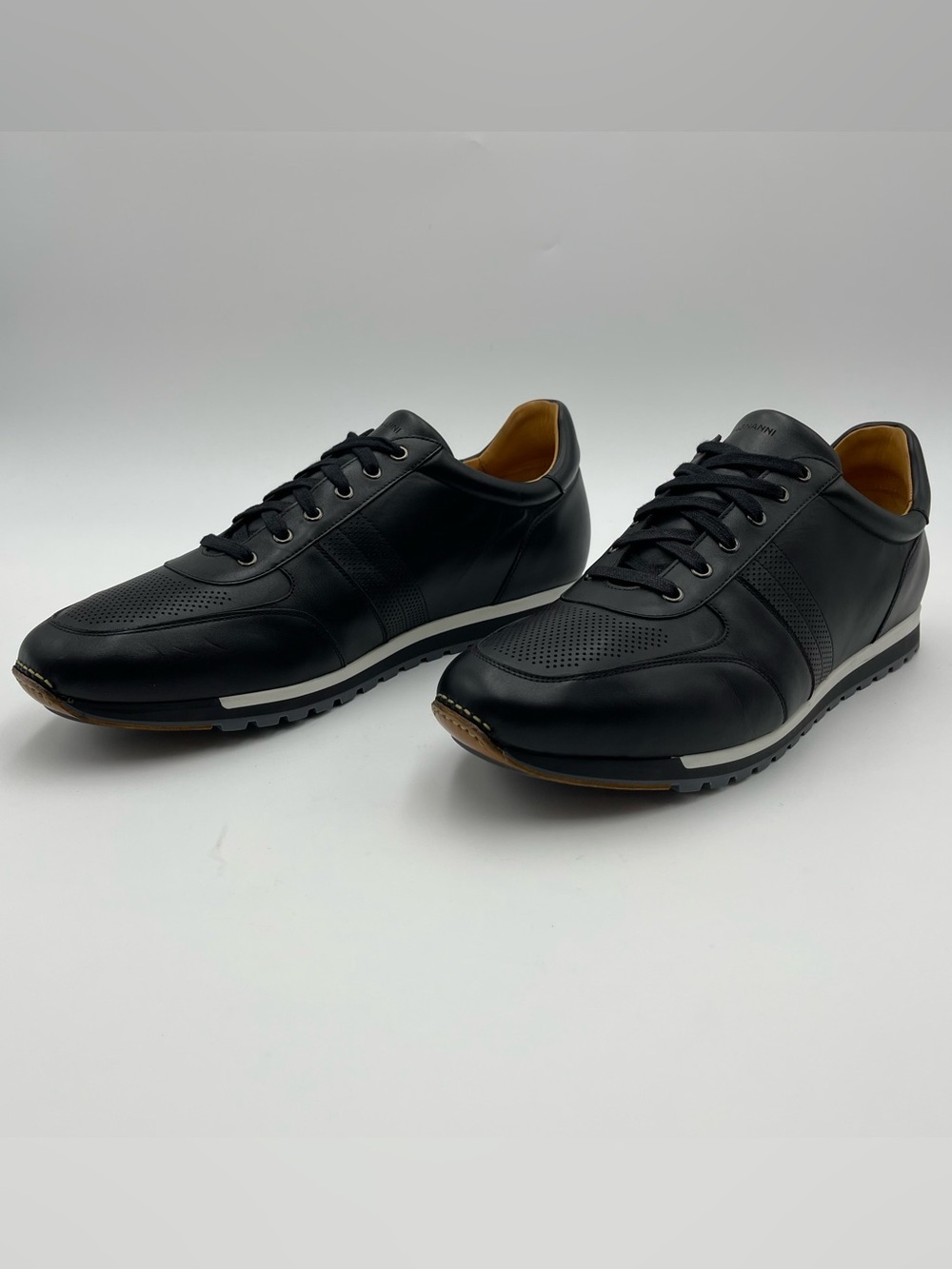 Magnanni SZ 14-EU 47-Luxe Black Calfskin Leather Lizard Sneaker Shoes-MSRP $495